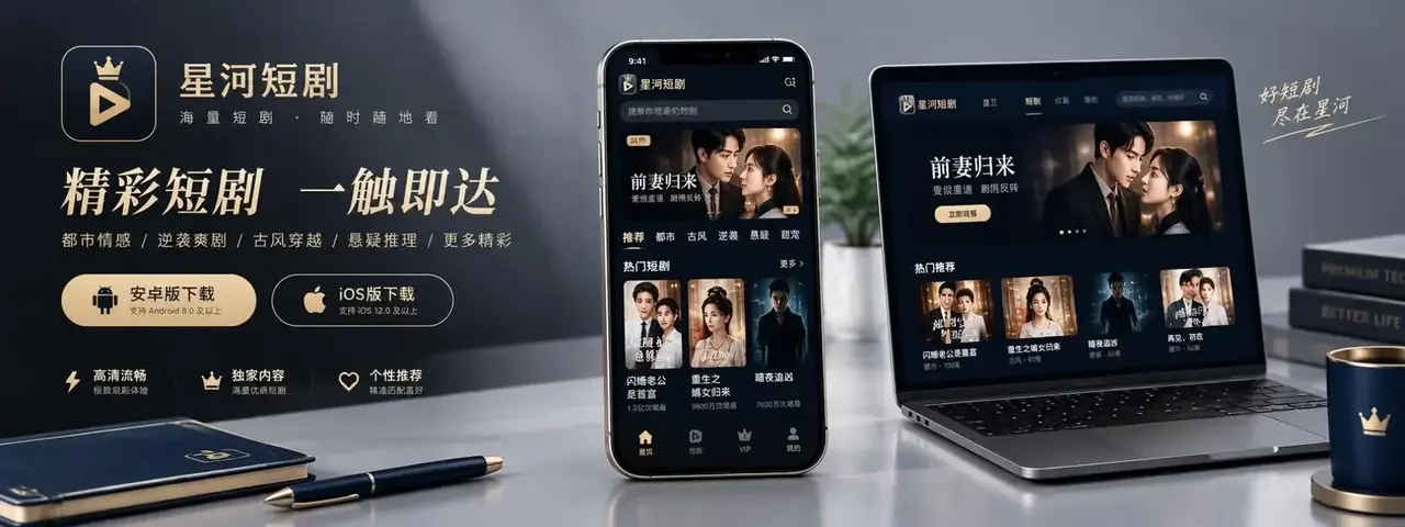 橙子短剧APP下载页头图，手机与笔记本展示短剧应用界面